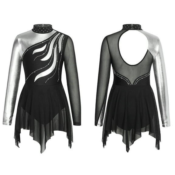 Alvivi Kids Girls Long Sleeve Ice Figure Skating Dress Ballet Gymnastics Leotard