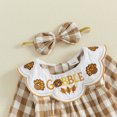 thumbnail image 6 of Cjfdfy  Newborn Baby Girl Holiday Fall Outfit Holiday Thanksgiving Turkey Merry Christmas Embroidery Long Sleeve Doll Collar Plaid Romper And Bow Headband Set, 6 of 9
