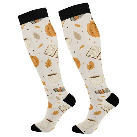 FORMRS Womens Knee High Socks Casual Long Thick Travel Daily Wear, 1 Pair, Beige Fall Pumpkin
