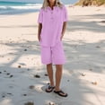 thumbnail image 3 of 2 Peice Short Sets for Women Short Sleeve Cotton Linen Shirts Matching Wide Leg Shorts Comfy Breathable Summer Outfits, XL, 3 of 8