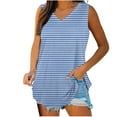 thumbnail image 2 of Tank Tops for Women under $5 Sleeveless V-Neck Stripe Basic Casual Flowy Summer T-Shirt Light Blue XL, 2 of 5