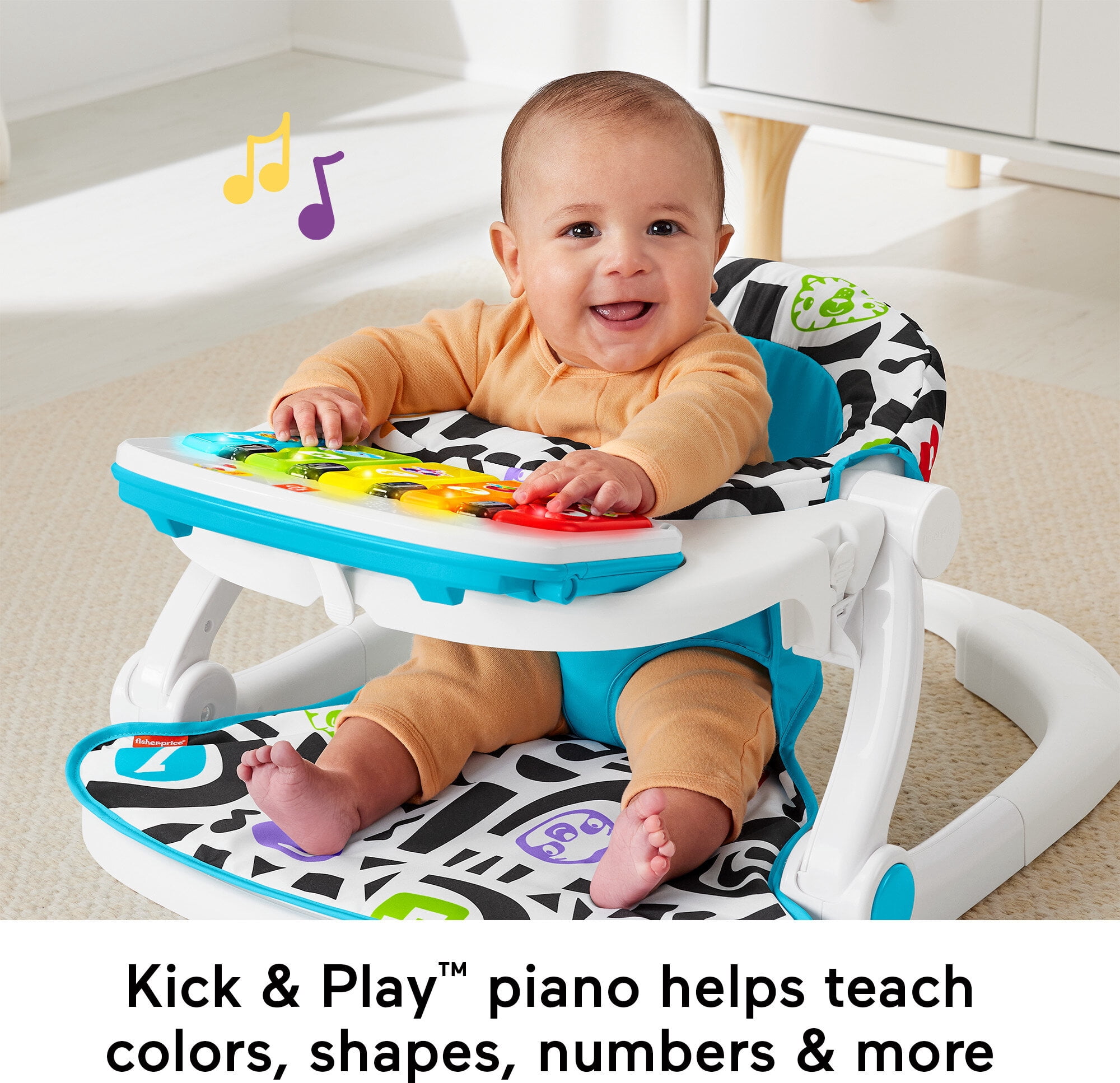 Fisher-Price Kick & Play Sit-Me-Up Seat Portable Baby Chair with Piano Toy, Snack Tray for Infant to Toddler