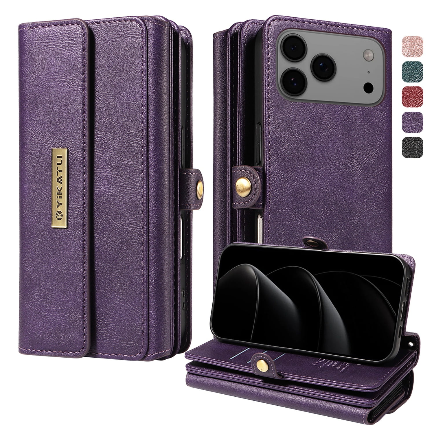TECH CIRCLE Crossbody Phone Case for iPhone 17 Pro Max with Flip Wallet, RFID Blocking, Compatible with Wireless Charging, PU Leather Heavy-Duty Protective Fold Stand Case, Purple
