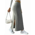 thumbnail image 3 of Women'S Bodycon Knitted Pencil Skirts Elastic Split High Waisted Midi Skirt Light Gray L, 3 of 7