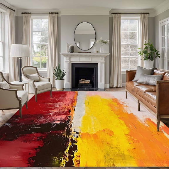 5'x8' Area Rugs, Red Yellow Indoor Outdoor Area Rug for Living Room Bedroom, Modern Oil Painting Abstract Color Block Washable Bathroom Rugs Kitchen Floor Carpet Mats Home Decor Aesthetic