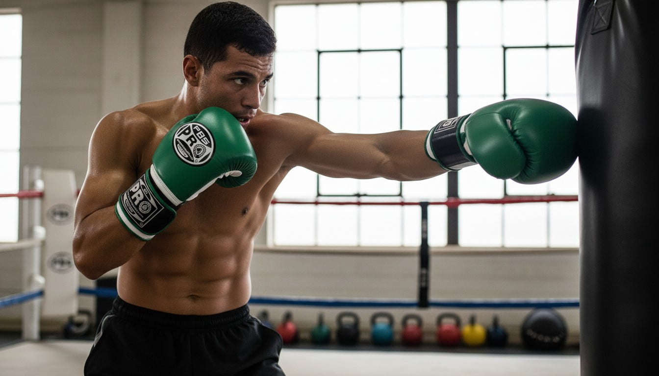 ProBoxing® Leather Boxing Gloves – (Green & Black) (14oz) Training Boxing Gloves for Boxing, MMA, Muay Thai & Sparring – Durable Genuine Leather, Wrist Support, Impact Protection