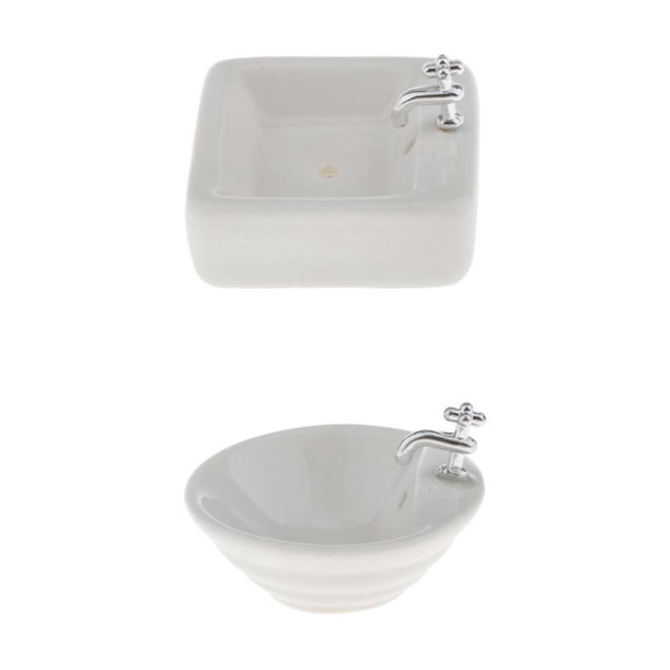 2 pieza 1/12 Mini Simulación de Lavabo Y Cuadrado para Paisajes de Casas de
