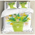 thumbnail image 1 of Hello Summer Duvet Cover Set King Size, Green Garden Boots with Flower Blooms and Summer Words Gardening Botany Theme, Decorative 3 Piece Bedding Set with 2 Pillow Shams, Multicolor, by Ambesonne, 1 of 3