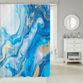 Blue Marble Shower Curtain for Bathroom,Teal White Gold Marble Art