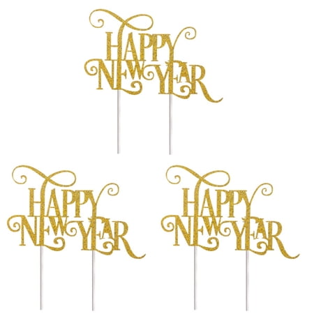 BERTDOMD 30 pcs Happy New Year Glitter Paper Cake Toppers Twinkle Cake Decoration Ceremony Party Toppers (Gold)