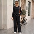 thumbnail image 5 of SUNBS Two Piece Sets Womens Lounge Sets Fall Wide Leg Pants with Pocket Matching Sets Crew Neck Top Casual Pajamas Sets Clothes, 5 of 8