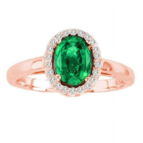 R50916-14R-EM-75-i-1 7 x 5 in. 14K Rose Gold Oval Emerald I-1 Gemstone Ring