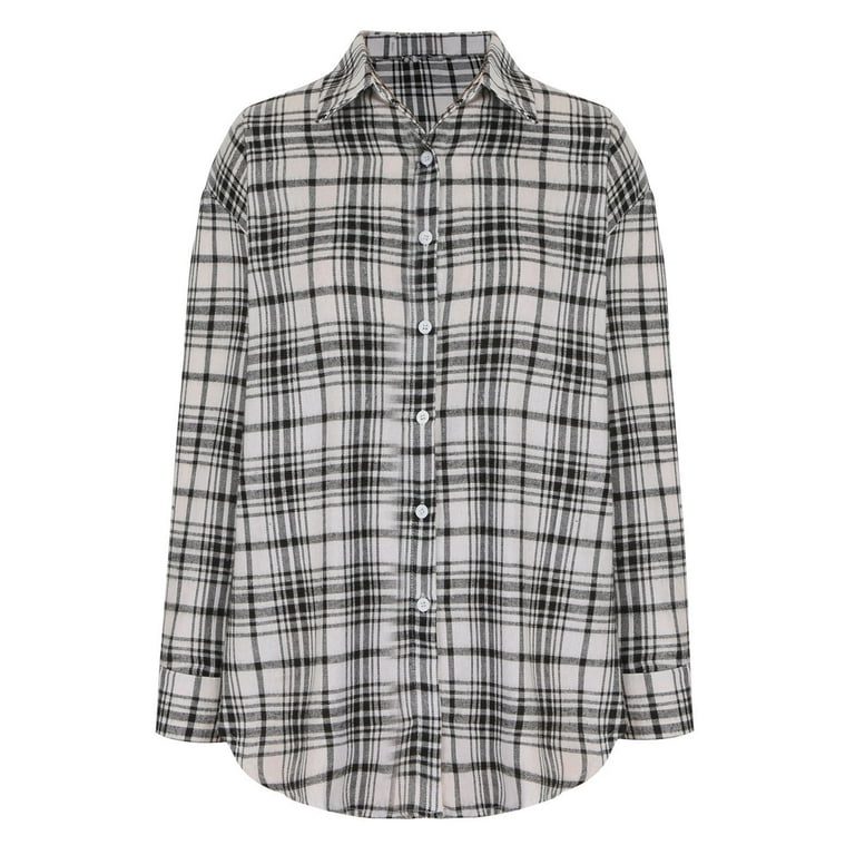XFLWAM Womens Flannel Plaid Shirts Oversized Button Down Shirts