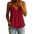 thumbnail image 2 of Linen Tank Tops for Women Sleeveless Spaghetti Strap Tank Top Empire Waist Babydoll Tops Lightweight Linen Shirt Wine 2XL, 2 of 9
