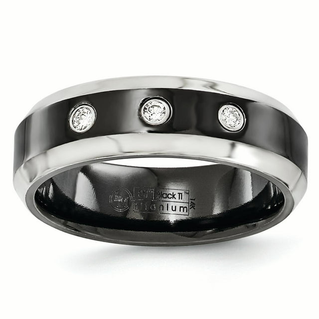 Edward Mirell Black Ti Beveled .09 ct Dia w/Sterling Silver Bezel 7mm Band Size 13