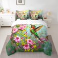 thumbnail image 2 of Homewish 3D Green Hummingbird Bedding Comforter Set 7pcs, Pink Cherry Blossoms Floral Queen Bedding Sets, Teens Adult Girls Women Reversible Queen Sheet Sets, Breathable Home Decor, 2 of 7