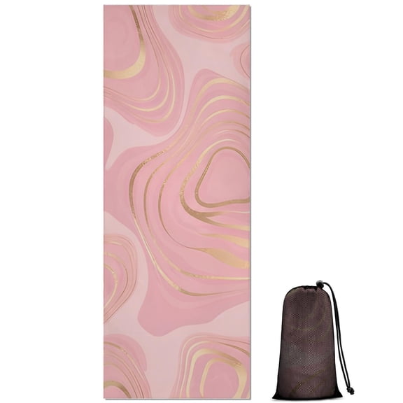 Pink Gold Marble Pattern Hot Yoga Mat Towel Non Slip for Hot Yoga - Quick-Drying Yoga Mat Cover with 4 Corner Pockets with Travel Bag - Hot Yoga Towel Non Slip Grip Moisture Wicking Sweat 70"x26"