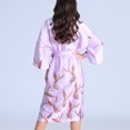 thumbnail image 4 of Defitshape Women's Satin Robe Soft Lightweight Printed Short Kimono Summer Midi Short Sleeve V Neck Belted Knee Length Wedding Bridal Bathrobe Purple Large, 4 of 4