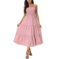 thumbnail image 1 of Unique Bargains Robe Maxi d'Été à Bretelles Spaghetti Smockée Décontractée Boho Sans Manches à Volants Rose m, 1 of 5