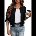 thumbnail image 3 of Chaquetas de Larga para Mujer, Tops, Chaqueta con Cremallera y Ribete de Rayas Negro XL, 3 of 9