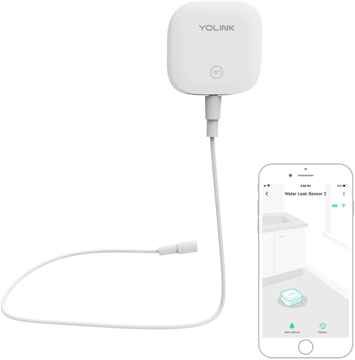 YoLink Water Leak Sensor 2, 1/4 Mile World's Longest Range Smart Home