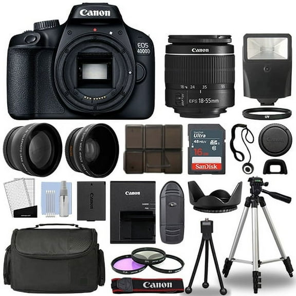 Canon EOS 4000D / Rebel T100 SLR Camera   3 Lens Kit 18-55mm  32GB  Flash & More - International Version