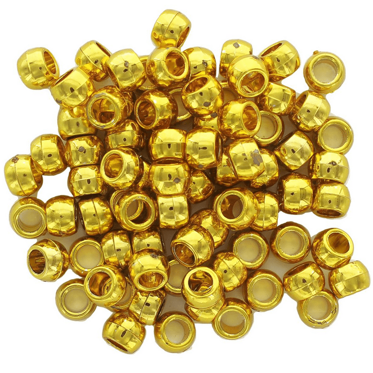 Essentials by Leisure Arts Pony Bead 6mm x 9mm Metallic Gold Opaque Plastic Pony Beads Bulk 500 Pieces for Arts, Crafts, Bracelet, Necklace, Jewelry