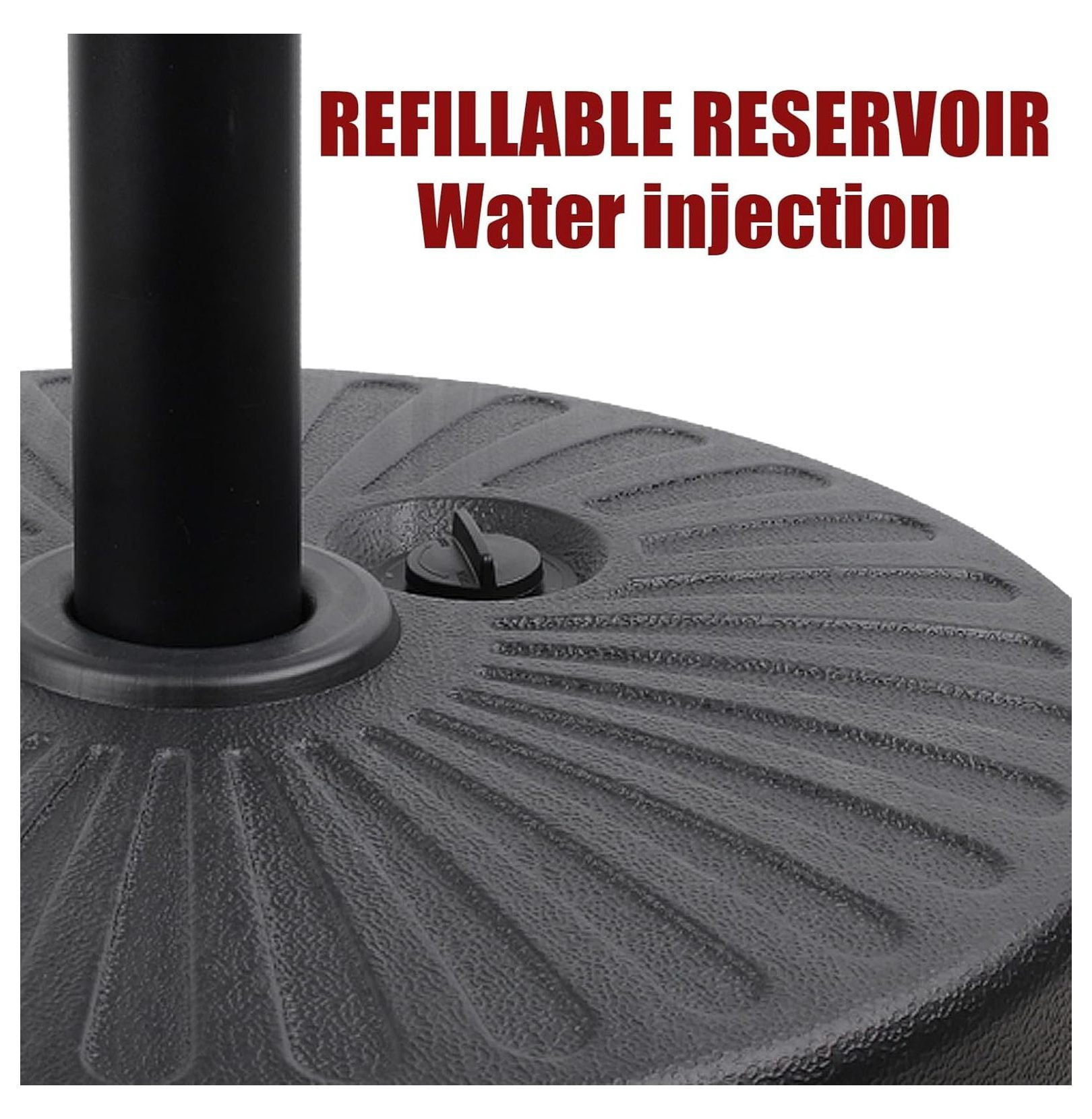 50LBS Round Umbrella Base Water Filled with Steel Holder Heavy Duty Fillable Umbrella Base Stand for Outdoor Patio Lawn Garden (Black)