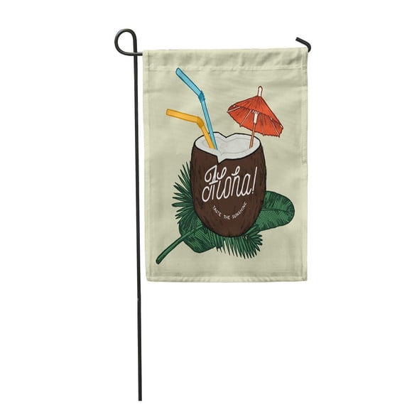 LADDKE Aloha Tropical Coconut Cocktail Colorful Straws and Umbrella Garden Flag Decorative Flag House Banner 28x40 inch