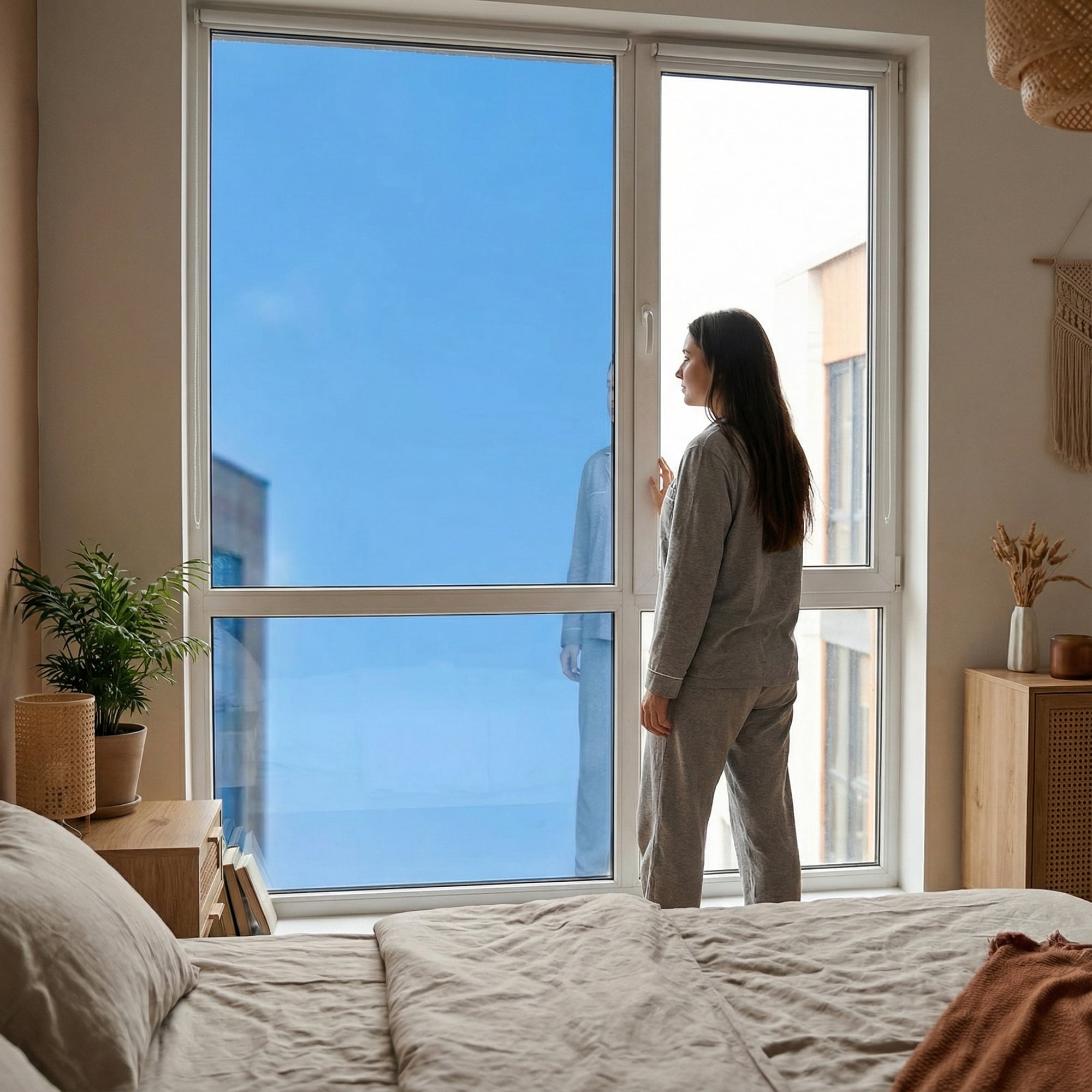 REGALWOVEN One Way Privacy Window Film for Home and Office - Heat Control and Static Cling Dark Blue 39.4 x 23.6 Inch