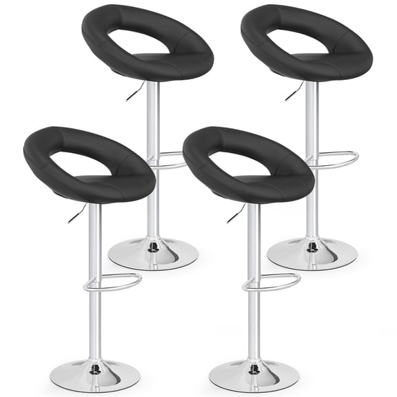 Gymax Set of 4 Adjustable Bar Stools Swivel Pub Chairs Barstools PU Leather Black