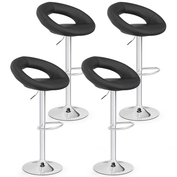 Gymax Set of 4 Adjustable Bar Stools Swivel Pub Chairs Barstools PU Leather Black
