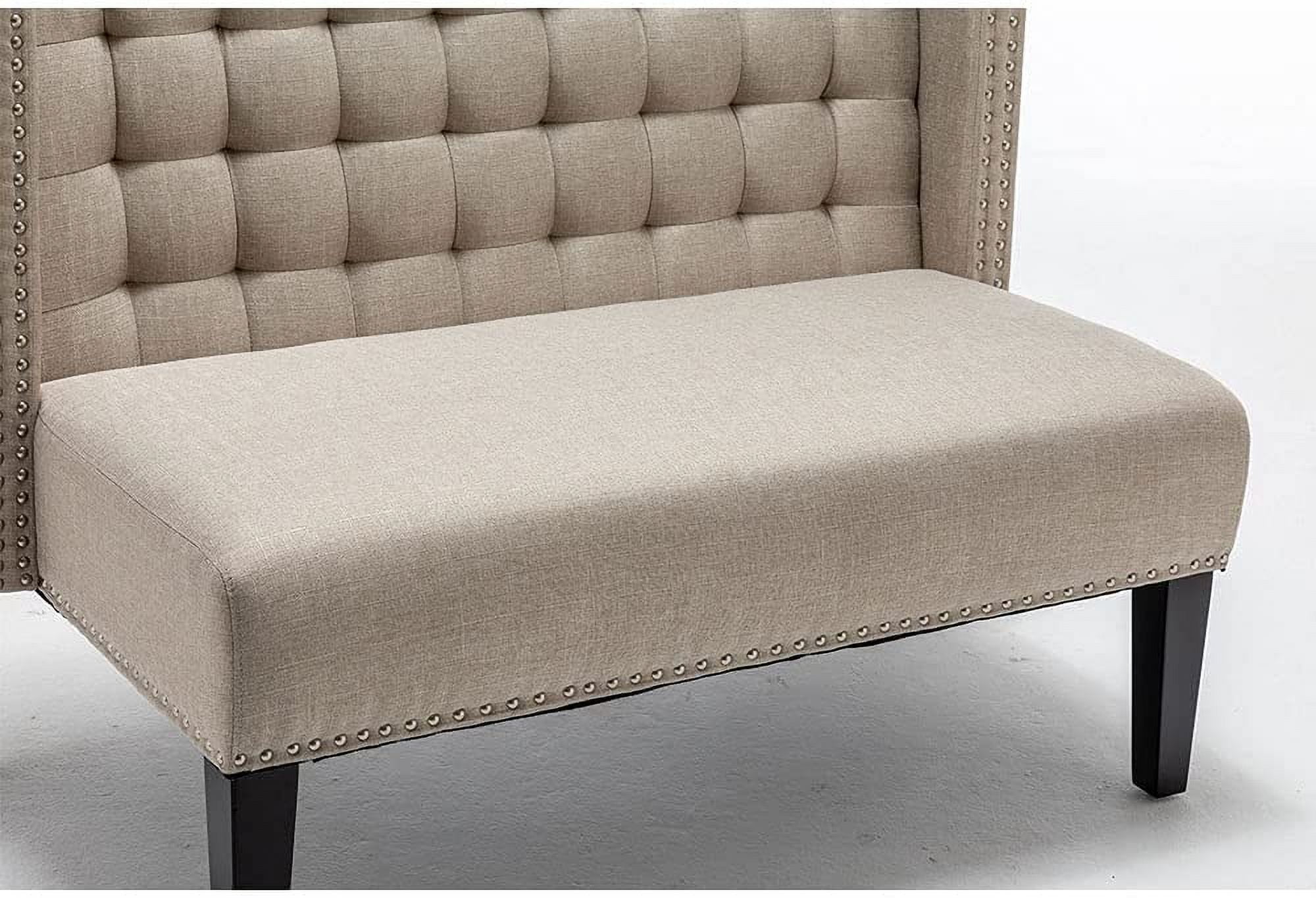 Andeworld Modern Loveseat Settee  Sofa Upholstered Banquette Couch for Dining Living Room Hallway or Entryway Seating Funiture with Wooden Legs,Putty