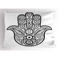 thumbnail image 1 of Hamsa Pillow Sham Nature Inspired Tribal Pattern Monochrome Sketch Boho Artwork with Leaves Third Eye, Decorative Standard Size Printed Pillowcase, 26 X 20 Inches, Black White, by Ambesonne, 1 of 2