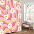 thumbnail image 3 of Pink Vintage Smiling Floral Shower Curtain Abstract Retro Happy Face Flower Yellow Daisy 72Wx72H Inch Boho Modern Aesthetic Fabric Decor Bathroom Polyester Waterproof 12 Pack Hooks, 3 of 6