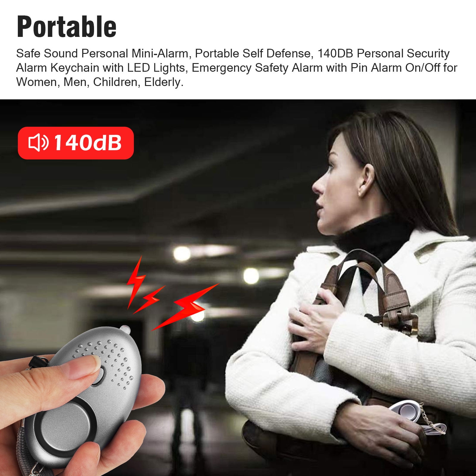 Details about   5X140DB Safe Sound Personal Security Alarm Keychain Emergency Siren w/ LED Light 