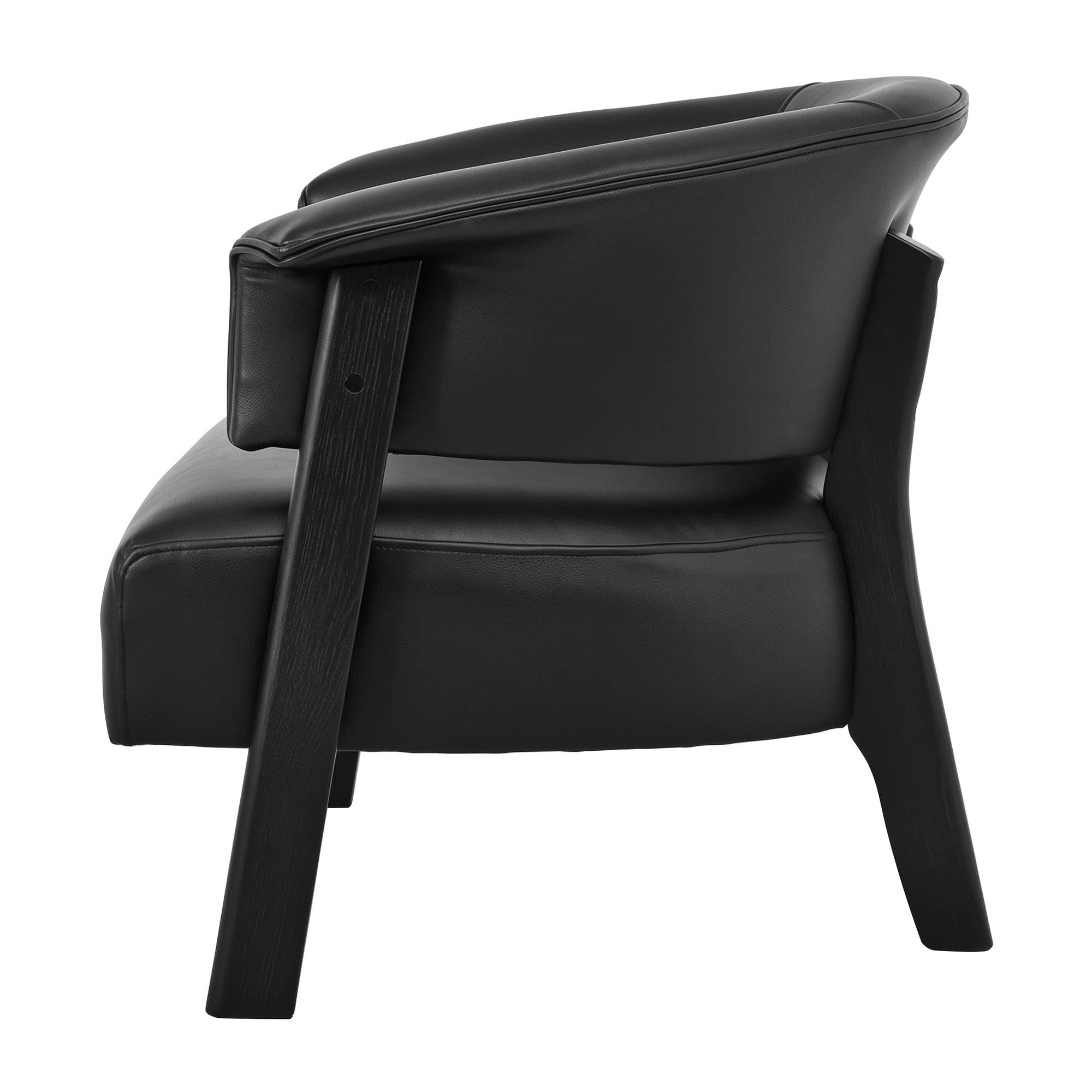 Leumius Faux Leather Wingback Accent Chair, Wrap-Around Back Upholstered Armchair with Solid Wood Legs, Single Sofa Reading Chair for Bedroom Living Room, Black