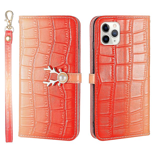 Funda con estampado de alce para iPhone 11 Pro Max con tarjetero, cordón, piel sintética, función billetera y protección contra caídas en las esquinas.