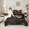 thumbnail image 5 of Feelyou Kawaii Cran Animal Bedding Comforter Set for Teen, Tokyo Plant Botanical Twin Comforter Sets, Black Red Japanese Style Reversible Bedding Set, Super Cozy Room Decor, 2-Piece, 5 of 9
