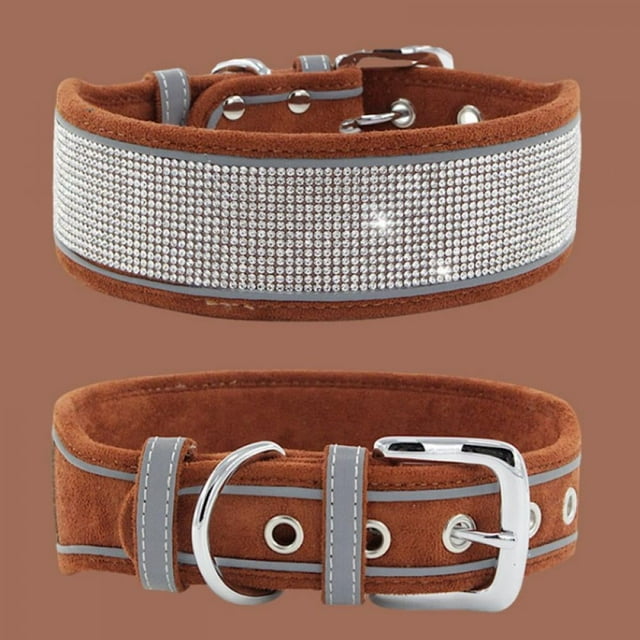 MesaSe 2021 New Pet Reflective Collar Rhinestone Dog Collar Medium And Large Dogs Suede Reflective Dog Collar