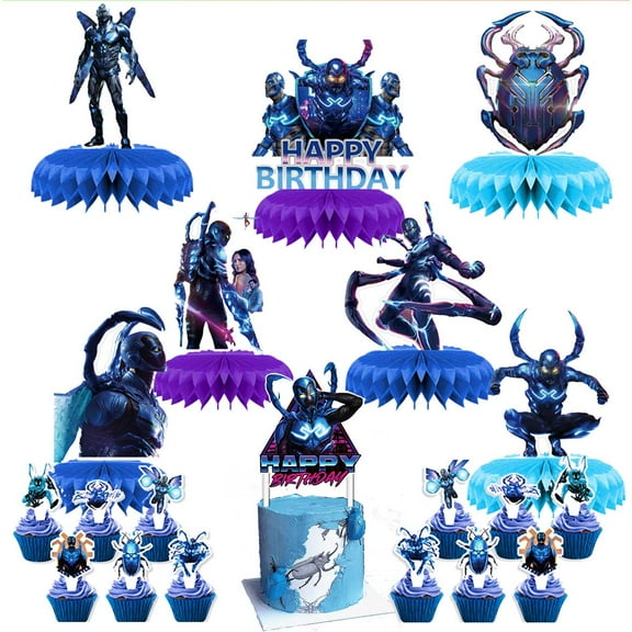 Blue Beetle Party Supplies Honeycomb Centerpieces Table Toppers Cake Toppers Decorations for Birthday Photo Props