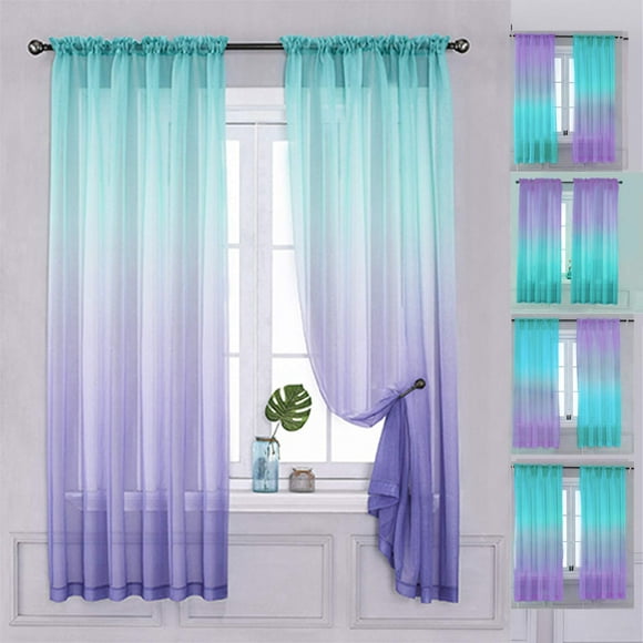 Cortinas Yancorp 102x183 cm Turquesa y Púrpura Degradado de Lino