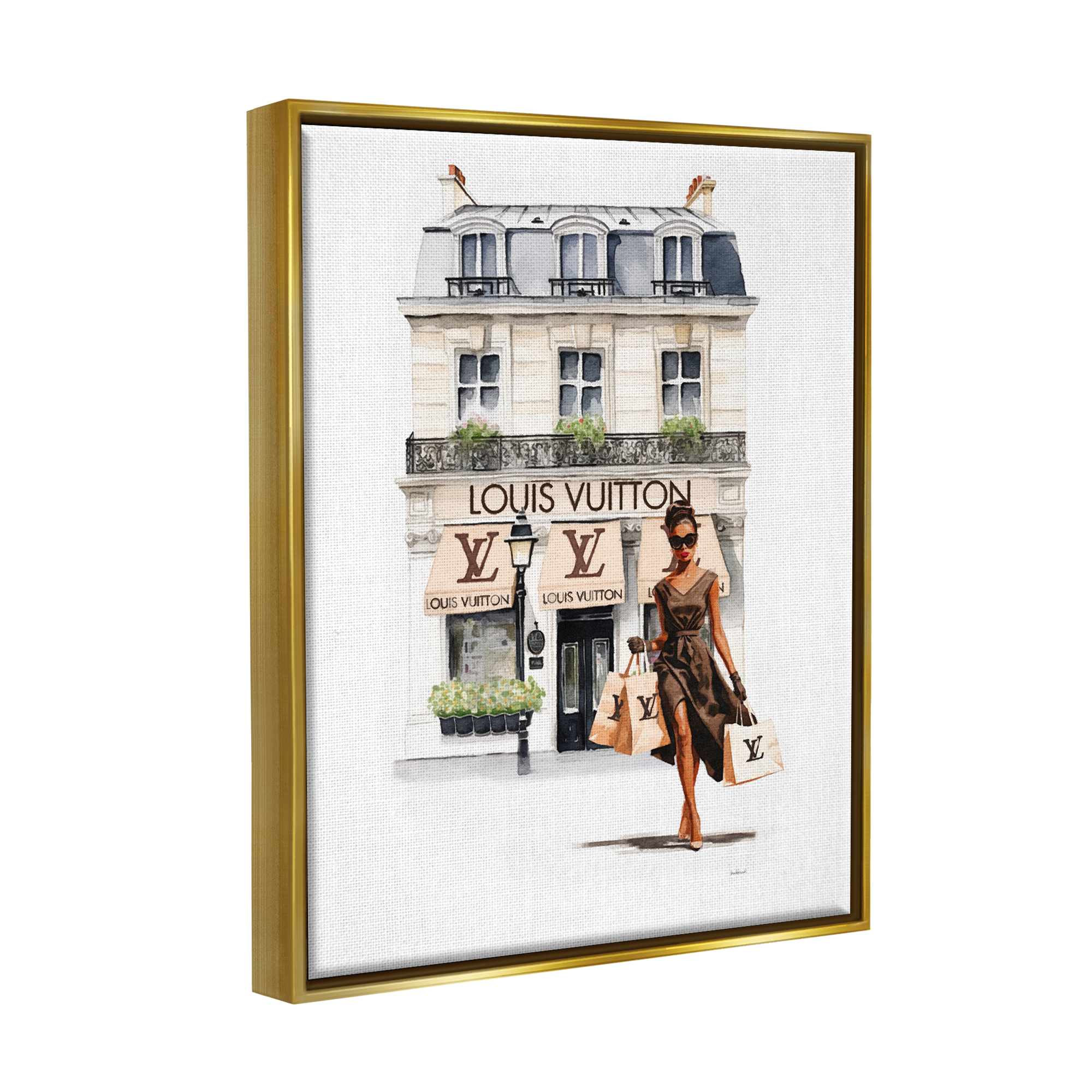 Stupell Industries Shopping Glam Storefront Town & City Painting Gold Floater Framed Canvas Art Print Wall Art, 17 x 21