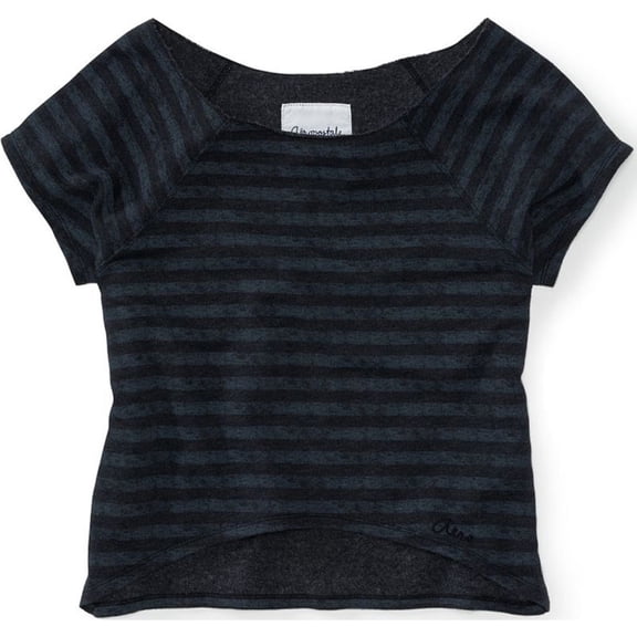 Aeropostale Womens Cropped Striped Crew Knit Sweater, Black, Juniors, Large