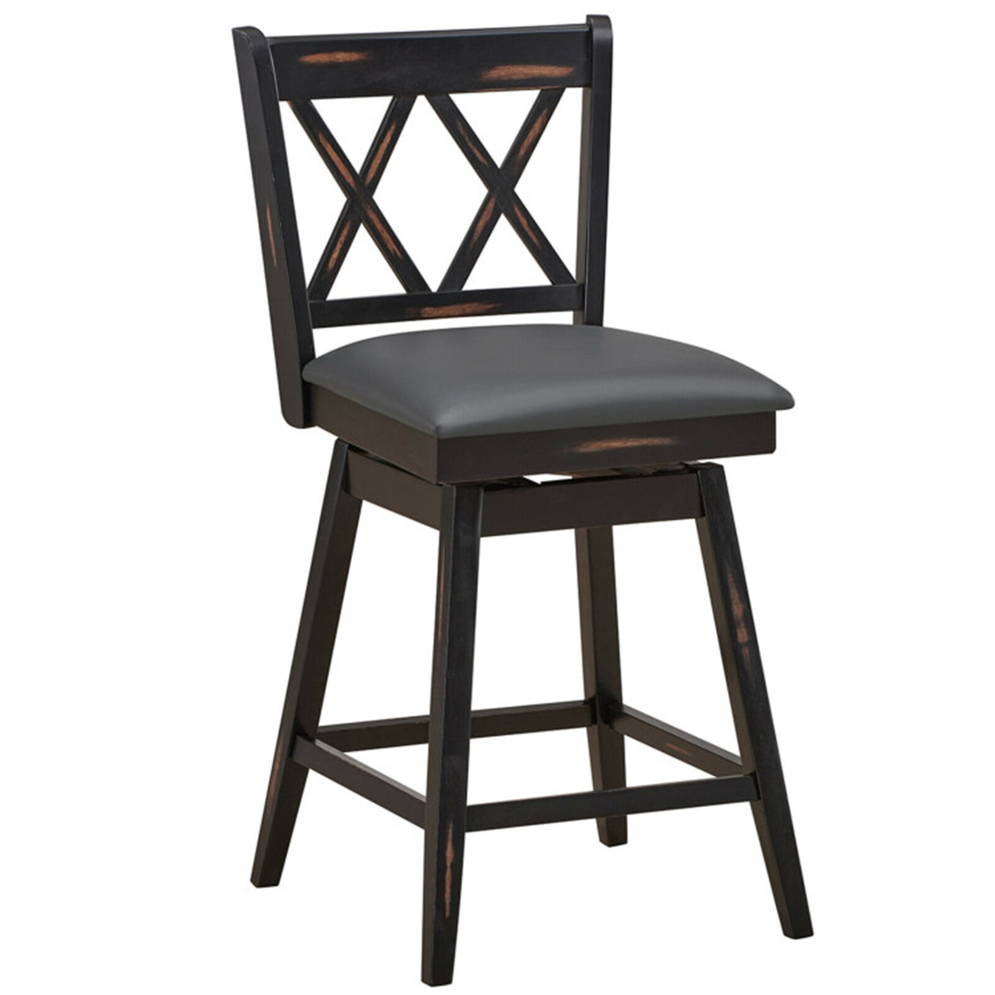 Demi Bonn 2 Pieces Swivel Counter Height Barstool Set with Rubber Wood Legs, 25" Modern Dining Chair with Backrests, Black