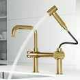 thumbnail image 4 of VIGO Cass Single-Handle High-Arc Widespread Bridge Kitchen Faucet with Pull-Out Side Sprayer in Matte Brushed Gold-VG02050MG, 4 of 17