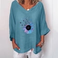 thumbnail image 1 of Hauts d'Été pour Femmes 2023 Mode Tendance T-shirt Imprimé Tournesol Coton Chanvre Manches 3/4 Blouse Col Rond Hauts Décontractés T-shirt pour Femmes en Liquidation, 1 of 5