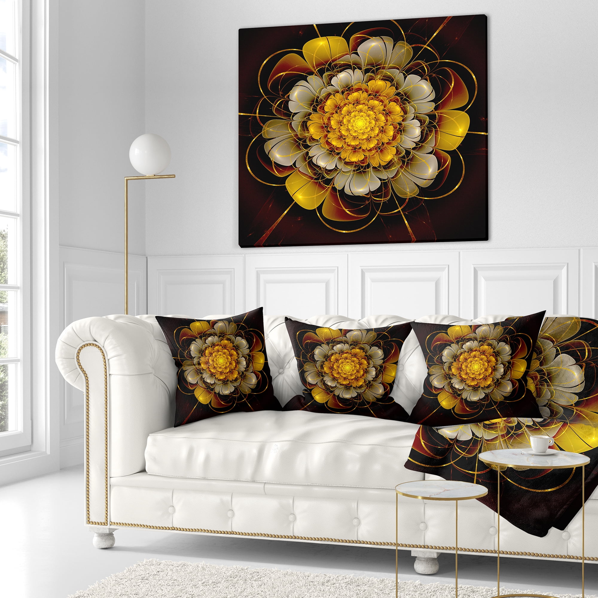 Designart Dark Gold Fractal Flower - Abstract Throw Pillow - 18x18