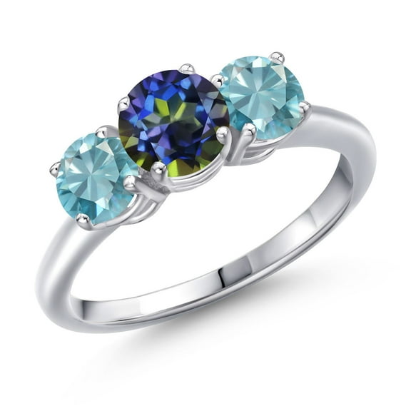 Gem Stone King 925 Sterling Silver Blue Mystic Topaz and Blue Zircon Engagement Ring for Women | 2.70 Cttw | Round 6MM | Gemstone November Birthstone | Size 6