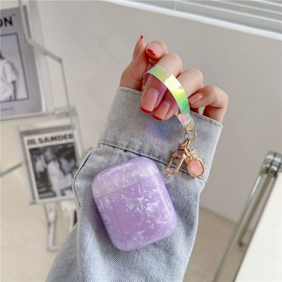 Janrevotw Airpods Case, Hard Shell Shockproof Earbud Protector With Keychain Kit For Apple Airpods 1 & 2 (Purple Pearl)